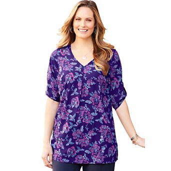 Catherines Women's Plus Size Petite V-neck Pleated Tunic