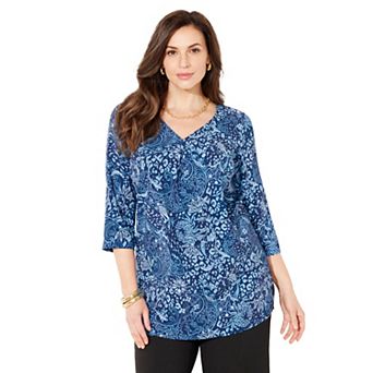 Catherines Women's Plus Size Petite V-neck Pleated Tunic