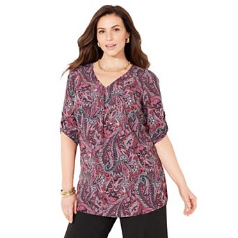 Catherines Women's Plus Size Petite V-neck Pleated Tunic