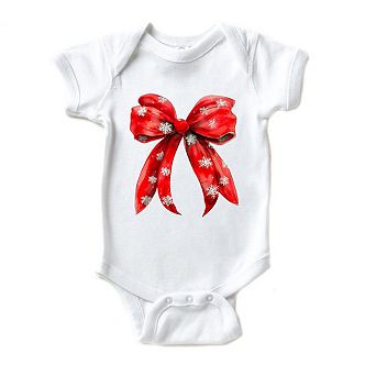 Coquette Christmas Snowflake Bow Baby Bodysuit
