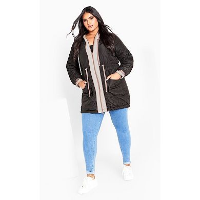 Avenue Women's Plus Size Clio Quilt Padded Hooded Neck Coat
