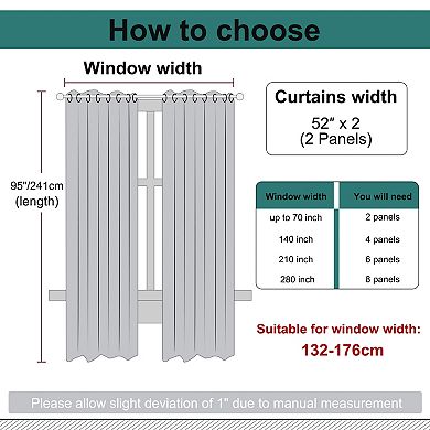 2 Panels Bedroom Waterproof 100% Blackout Curtains 52"x95"