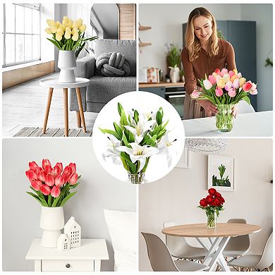 6 Pcs Lily Artificial Flowers White Flowers In Vase For Table Decorations