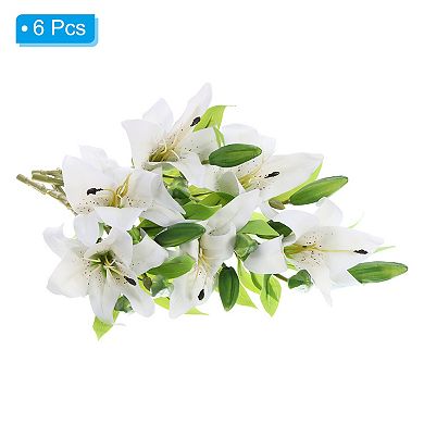 6 Pcs Lily Artificial Flowers White Flowers In Vase For Table Decorations