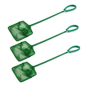 3 pc 7.5cm Width Green Spiral Handle Aquarium Square Fish Net Cleaning Tool