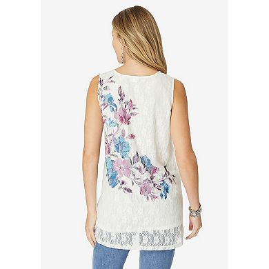 Roaman's Women's Plus Size Printed Lace Tank
