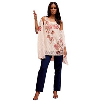 Roaman's Women's Plus Size Printed Lace Tank
