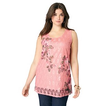 Roaman's Women's Plus Size Printed Lace Tank