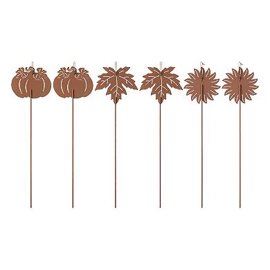 Glitzhome Set Of 6 Fall Metal Pumpkin, Leave & Sunflower Yard Sign With Stake, 18"h