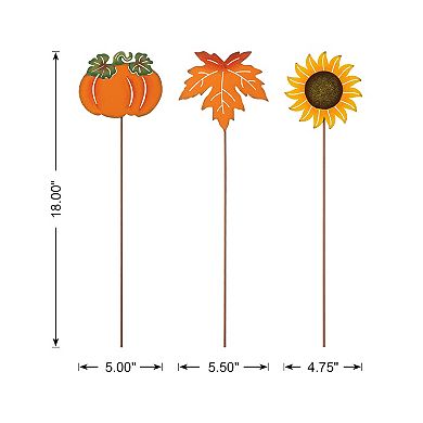 Glitzhome Set Of 6 Fall Metal Pumpkin, Leave & Sunflower Yard Sign With Stake, 18"h