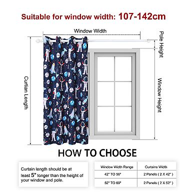 2 Panel Window Curtains For Kid's Bedroom, Astronaut Pattern 42"w X 84"l