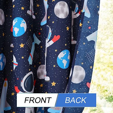 2 Panel Window Curtains For Kid's Bedroom, Astronaut Pattern 42"w X 84"l