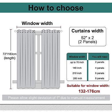 2 Panels Bedroom Waterproof 100% Blackout Curtains 52"x72"