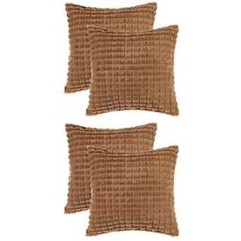 Checked Faux Fur Plush Throw Pillow Covers Solid Soft Fuzzy Cozy Pillowcases 16" X 16", 20" X 20"