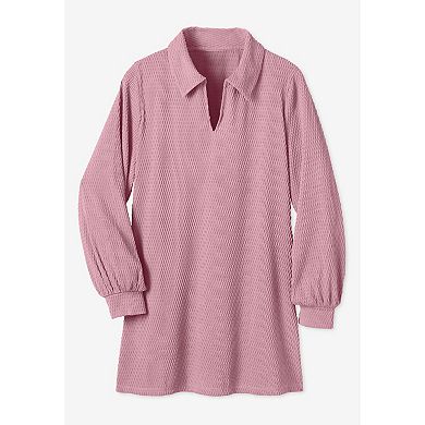 Woman Within Plus Size Blouson Sleeve Texture Tunic