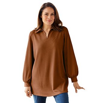 Woman Within Plus Size Blouson Sleeve Texture Tunic