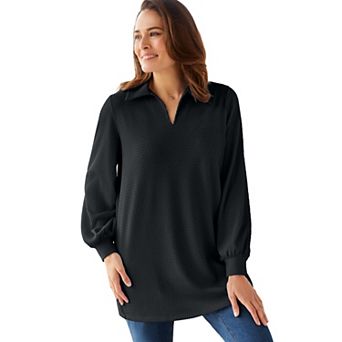 Woman Within Plus Size Blouson Sleeve Texture Tunic