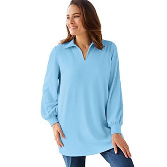 Woman Within Plus Size Blouson Sleeve Texture Tunic