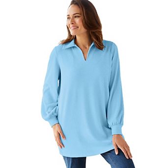 Woman Within Plus Size Blouson Sleeve Texture Tunic