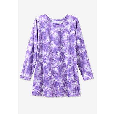 Woman Within Plus Size Perfect Printed Long-Sleeve Crewneck Tunic