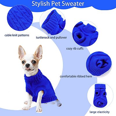 Dog Sweater Thick Twisted Knit Pullover Turtleneck Pet Dog Clothes Apparel  For Puppy Dogs Cats