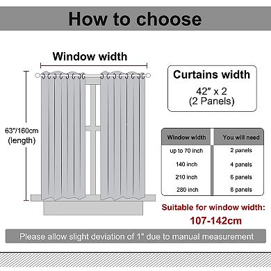 2 Pcs Blackout Thermal Insulated Grommet Window Curtain Panel Valance Darkening Drapes 42" X 63"