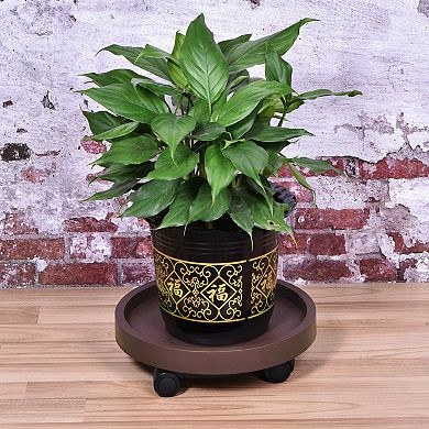Plant Pallet Caddy With Wheels 12" Round Plastic Rolling Flowerpot For Indoor Outdoor
