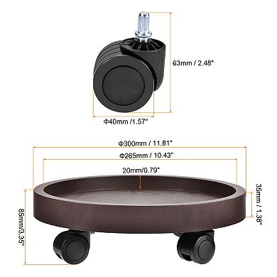 Plant Pallet Caddy With Wheels 12" Round Plastic Rolling Flowerpot For Indoor Outdoor