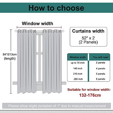 2 Panels Bedroom Waterproof 100% Blackout Curtains 52"x84"