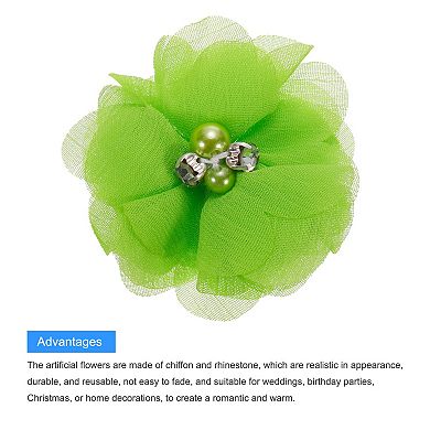 Artificial Rhinestone Chiffon Flower Heads, Faux Flower 2 Inch 12Pcs