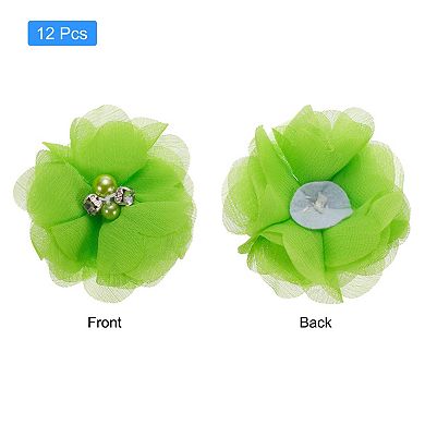 Artificial Rhinestone Chiffon Flower Heads, Faux Flower 2 Inch 12Pcs