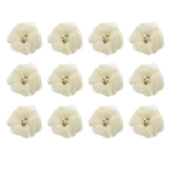 Artificial Rhinestone Chiffon Flower Heads, Faux Flower 2 Inch 12 pc