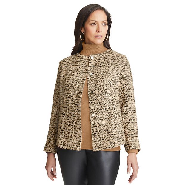 Jessica London Women s Plus Size Tweed Lady Jacket 24 W Khaki Tweed
