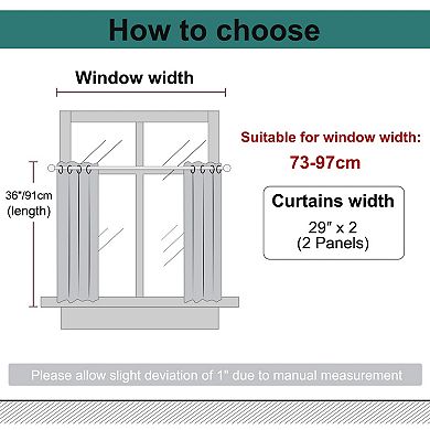 2 Panels Kitchen Linen Look Blackout Curtains 29"x36"