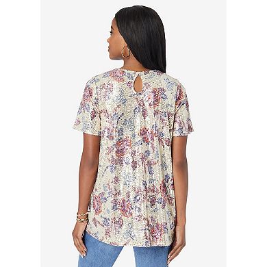 Roaman's Women's Plus Size Sequined Swing Tee