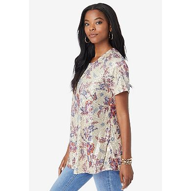 Roaman's Women's Plus Size Sequined Swing Tee