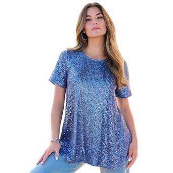 Roaman's Women's Plus Size Sequined Swing Tee