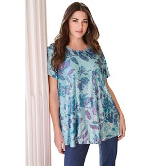 Roaman's Women's Plus Size Sequined Swing Tee