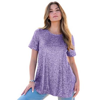 Roaman's Women's Plus Size Sequined Swing Tee