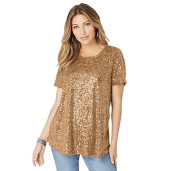 Roaman's Women's Plus Size Sequined Swing Tee