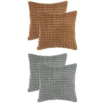 Checked Faux Fur Plush Throw Pillow Covers Solid Soft Fuzzy Cozy Pillowcases