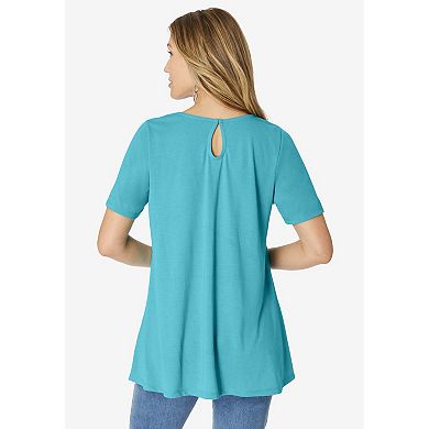 Roaman's Women's Plus Size 3-d Appliqued Swing Tee