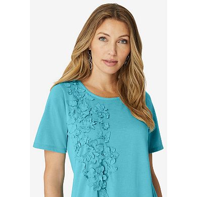Roaman's Women's Plus Size 3-D Appliqued Swing Tee