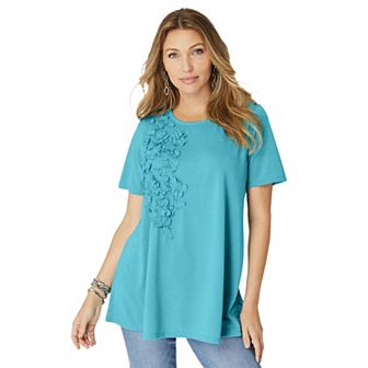 Roaman's Women's Plus Size 3-d Appliqued Swing Tee