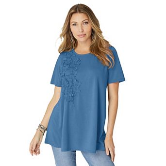 Roaman's Women's Plus Size 3-D Appliqued Swing Tee