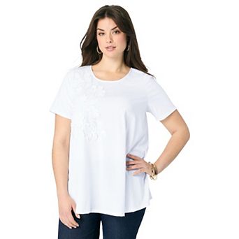 Roaman's Women's Plus Size 3-d Appliqued Swing Tee