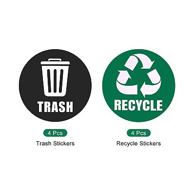Recycle Sticker Trash Can Bin Labels 5" Recycling Vinyl For Home Kitchen, Green And Black, 8 Pack