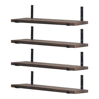 Wood Floating Shelves, Set Of 4 Wall Mounted Shelves For Bathroom Bedroom Living Room