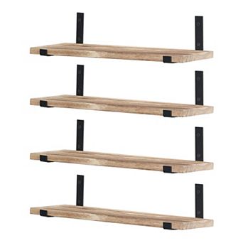 Wood Floating Shelves, Set Of 4 Wall Mounted Shelves For Bathroom Bedroom Living Room