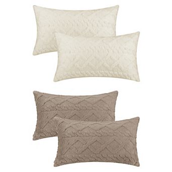 Short Plush Throw Solid Striped Soft Pillow Covers 12" X 20"
